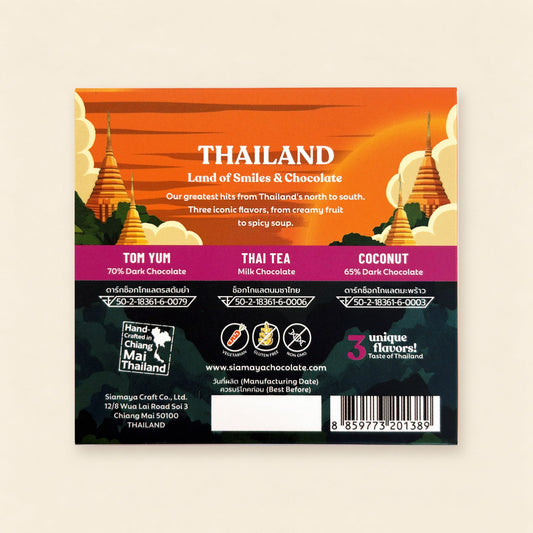 Thailand gift set packaging reverse side, photographed label with batch date stamps removed.