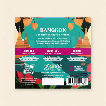 Bangkok gift set packaging reverse side, photographed label with batch date stamps removed.