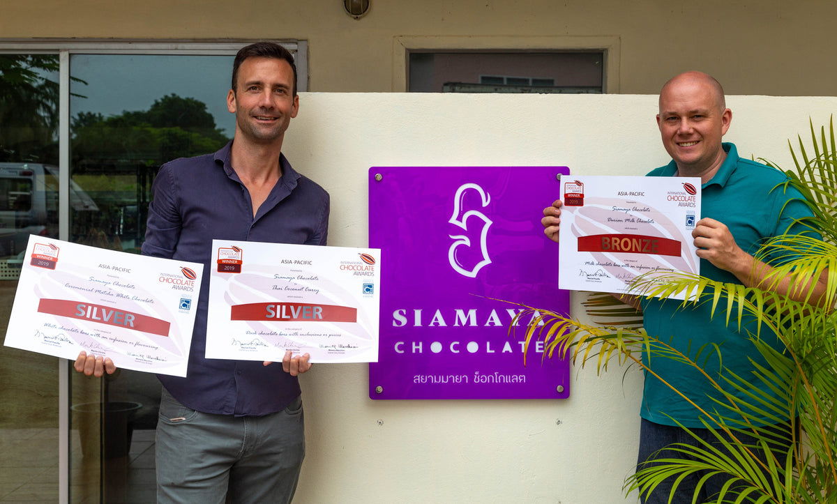 Celebrating Siamaya’s first chocolate awards, with two silver certificates and one bronze.